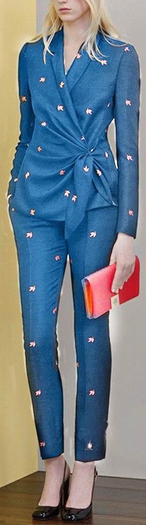 Floral Print Side-Tie Top & Matching Pant Set-Blue