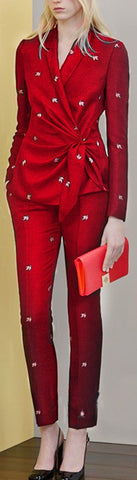 Floral Print Side-Tie Top & Matching Pant Set-Red