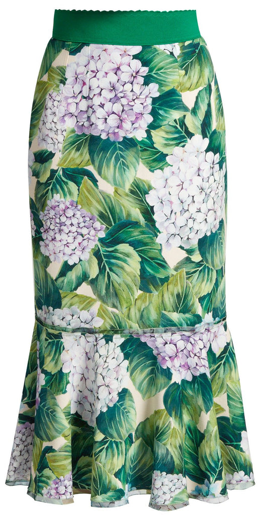Hydrangea-Print Ruffled-Hem Cady Skirt - DESIGNER INSPIRED FASHIONS