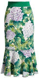 Hydrangea-Print Ruffled-Hem Cady Skirt - DESIGNER INSPIRED FASHIONS