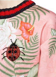 Stripe Rib Embellished Tropical Print Scuba Jersey Sweatshirt in Pink - DESIGNER INSPIRED FASHIONS