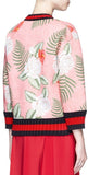 Stripe Rib Embellished Tropical Print Scuba Jersey Sweatshirt in Pink - DESIGNER INSPIRED FASHIONS