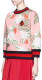 Stripe Rib Embellished Tropical Print Scuba Jersey Sweatshirt in Pink - DESIGNER INSPIRED FASHIONS