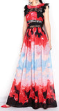 Lace Detailed Multi Colored Silk Maxi Dress - DESIGNER INSPIRED FASHIONS