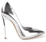 Metallic Leather Blade-Heel Pumps in Silver or Teal - DESIGNER INSPIRED FASHIONS