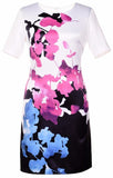Short-Sleeve Orchid-Print Colorblock Dress, Multi Colors - DESIGNER INSPIRED FASHIONS