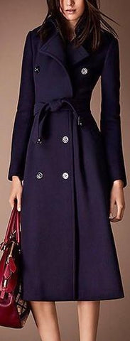 Double-Breasted Wool Trench Coat in Blue - DESIGNER INSPIRED FASHIONS