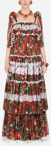 Long Portofino-Print Chiffon Gown
