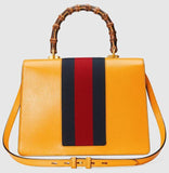 Leather Top Handle Bag with Moth, Yellow
