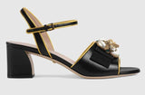 Leather Mid-Heel Sandal with Bee