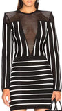 Mesh Detail Striped Mini Dress
