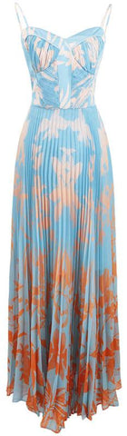 Printed Pleated Sleeveless Maxi Dress