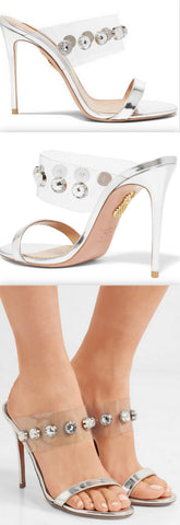 Galaxy embellished PVC and metallic leather mules