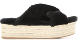 Fur Criss-Cross Platform Espadrille Sandals - Black - DESIGNER INSPIRED FASHIONS