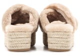 Fur Criss-Cross Platform Espadrille Sandals - Apricot - DESIGNER INSPIRED FASHIONS