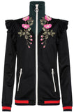 Embroidered Technical Jersey Jacket and Embroidered Wide Leg Jogging Pants, Black