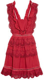 Three Tiered Peplum Lace Dress in Red - DESIGNER INSPIRED FASHIONS