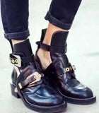 'Ceinture' Black Cut-Out Leather Ankle Boots - Black - DESIGNER INSPIRED FASHIONS