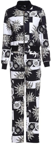 Black & White Sun Printed Jacket & Pant Set