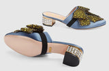 Satin Slipper with Crystal Bow, Blue - DESIGNER INSPIRED FASHIONS