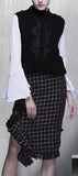 3 Pc Beaded Wool Vest, Blouse and Asymmetric Fringed Skirt