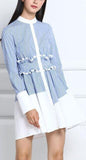 Ruffled-Waist Stripe Shirt Dress