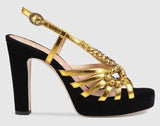 Velvet and Leather Sandal with Crystals | DESIGNER INSPIRED FASHIONS