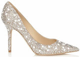 'Abel' White Suede with Crystal Mix Pointy Toe Pumps - DESIGNER INSPIRED FASHIONS
