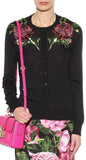 Embellished Rose Cardigan Sweater, Black