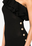 One Shoulder Dress with Gold Buttons