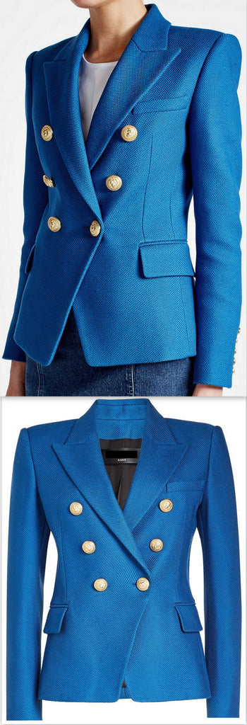 Double-Breasted Blazer, Blue - DESIGNER INSPIRED FASHIONS