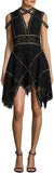 Asymmetrical Eyelet-Embellished Off-the-Shoulder Macrame Dress