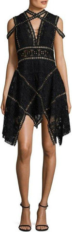 Asymmetrical Eyelet-Embellished Off-the-Shoulder Macrame Dress