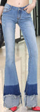 Flared & Frayed Color-Block Jeans