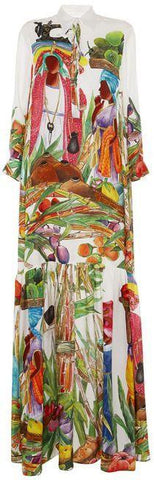 'Pavone' Long Print Dress - DESIGNER INSPIRED FASHIONS