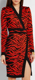 Red Wrap Effect Jacquard Knit Dress - DESIGNER INSPIRED FASHIONS