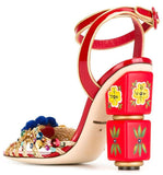 Embellished Red Painted Sandals - DESIGNER INSPIRED FASHIONS