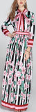 Floral & Stripe Print Pleated Maxi Dress