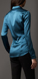 Slim-Fit Satin Shirt, Blue