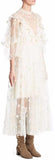 Ruffled Floral-Lace Tulle Midi Dress
