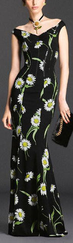 Daisy Print Black Gown