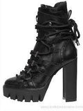 Rope Lace-Up Leather Boots in Black