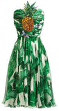 'Banana Leaf' Print Pineapple Embellished Strapless Dress - DESIGNER INSPIRED FASHIONS