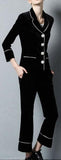 Black Velvet Crystal Button Embellished Blazer with Matching Cropped Pants - DESIGNER INSPIRED FASHIONS