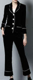 Black Velvet Crystal Button Embellished Blazer with Matching Cropped Pants - DESIGNER INSPIRED FASHIONS