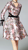 Fit & Flare Floral Print Dress with Contrast-Ribbons