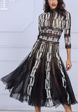 Embroidered Mesh-Paneled Midi Dress