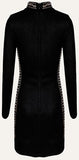 Black Studded Long-Sleeve Bodycon Mini Dress
