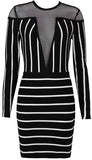 Mesh Detail Striped Mini Dress