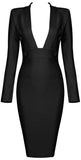 Low-Cut Button Bodycon Dress, Black